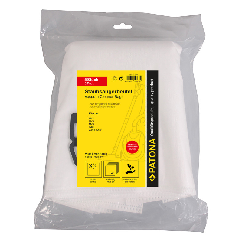 10 Sacchetti Aspirapolvere A 3 Strati Compatibili Con Karcher WD4, WD5, WD6, MV4, MV5, MV6, In Tessuto Non Tessuto, Facili Da Installare